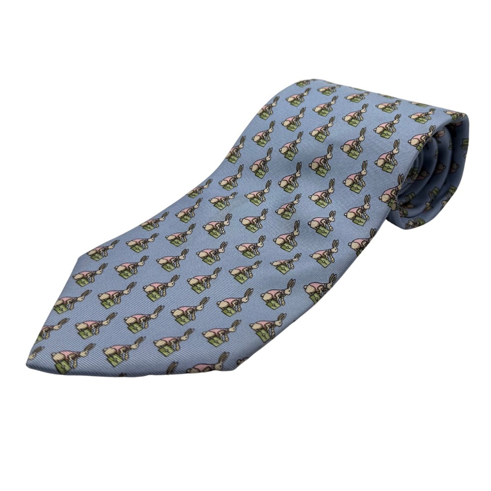 Brooks Brothers Silk Tie, Blue Rabbit Print, Made in USA
